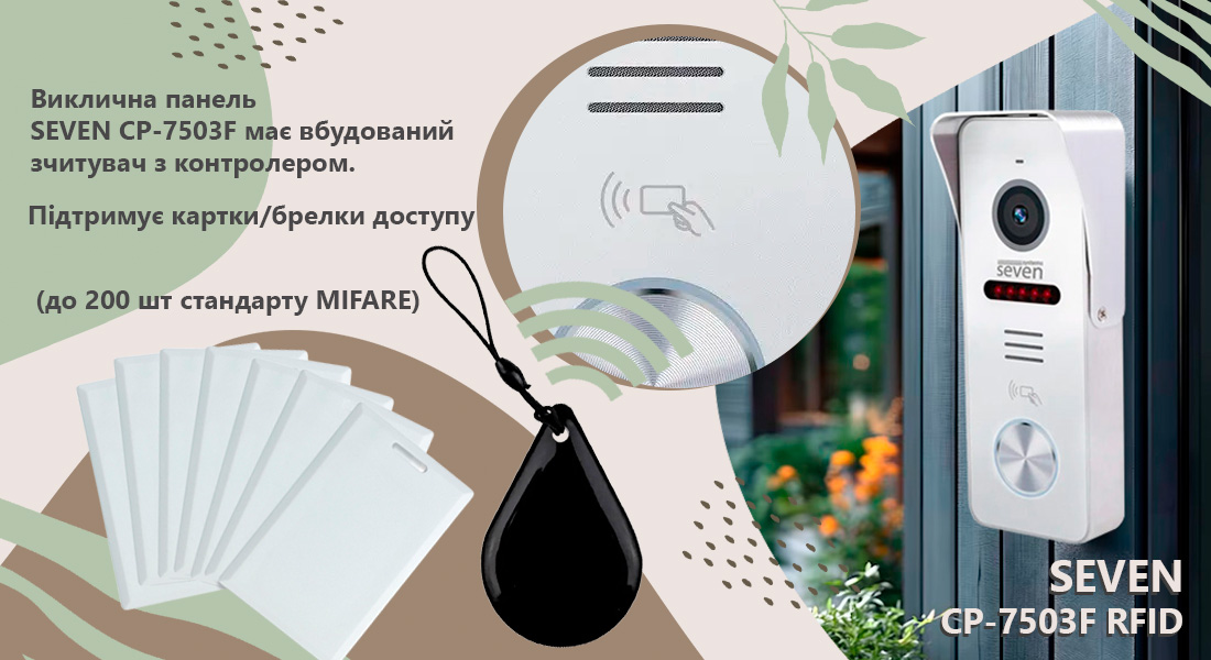 Виклична панель домофону з вбудованим зчитувачем карток MIFARE SEVEN CP-7503F RFID white купити панель виклику домофона, антивандальна панель, відео панель виклику, відеодомофон панель виклику, відеопанель викликальна